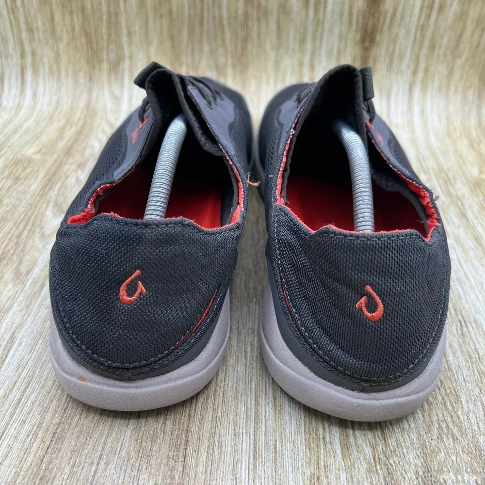 OluKai Moku Pae Boat Shoes Men's Size 12 Dark Shadow Red Mesh Drop-In Heel Shoes